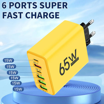 65W USB Fast Charger 6 Ports